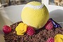 Tennis ball-shaped white chocolate mascarpone with raspberry centre and chocolate soil from Richmond Hill Cafe and Larder.