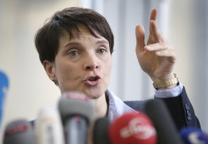 Frauke Petry, Chairwoman of the AfD, Alternative fuer Deutschland (Alternative for Germany), party addresses the media during a press conference in Berlin, Germany