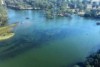 Aerial view of blue green algae in the Murray River at Albury