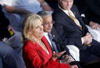 Jill Biden, wife of vice president Joe Biden, speaks at the April 30 keel-laying ceremony for the submarine USS Delaware (SSN 791) at Newport News Shipbuilding in Virginia. (Rob Ostermaier/The Daily Press via AP)