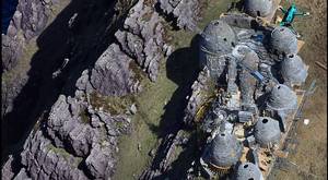 The almost completed film set of an ancient Jedi Temple under construction at Ceann Sibeal in Kerry for the making of Star Wars Episode VIII.