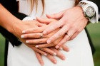 Hands of bridal couple with the wedding rings