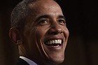 Funny man ... Barack Obama enjoyed sending himself up, mocking journalists and roasting Donald Trump and the other candidates at the White House Correspondents' Dinner. 