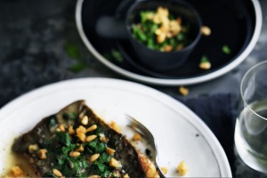 Pan-fried John Dory with parsley garlic and pine nuts.
