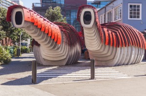 These "Lobster Loos" (which look more like snails to me) in Wellington, NZ, cost NZ$375,000 to design and build. Choice, bro.