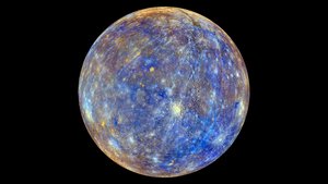 This colorful view of Mercury was produced by using images from the color base map imaging campaign during MESSENGER's primary mission. These colors are not what Mercury would look like to the human eye, but rather the colors enhance the chemical, mineralogical, and physical differences between the rocks that make up Mercury's surface.