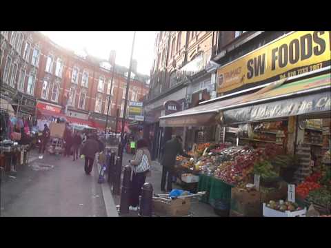 Walking through Brixton Street Market, South London on market day & non market day.