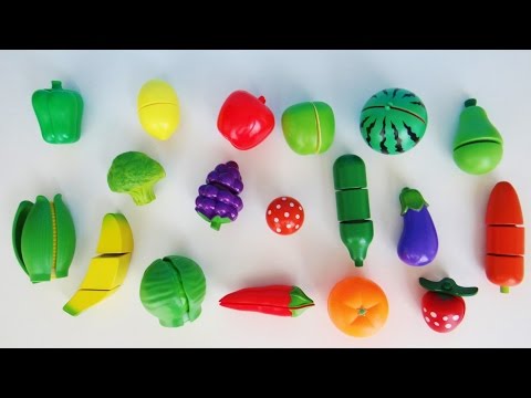 Learn names of fruits and vegetables with toy velcro cutting fruits and vegetables esl asmr