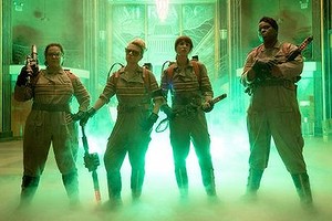 Facing a wave of hate online ... Melissa McCarthy, Kate McKinnon, Kristen Wiig and Leslie Jones in a scene from Ghostbusters.