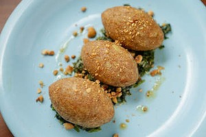 Walnut and potato dumplings at Mankoushe in Melbourne.