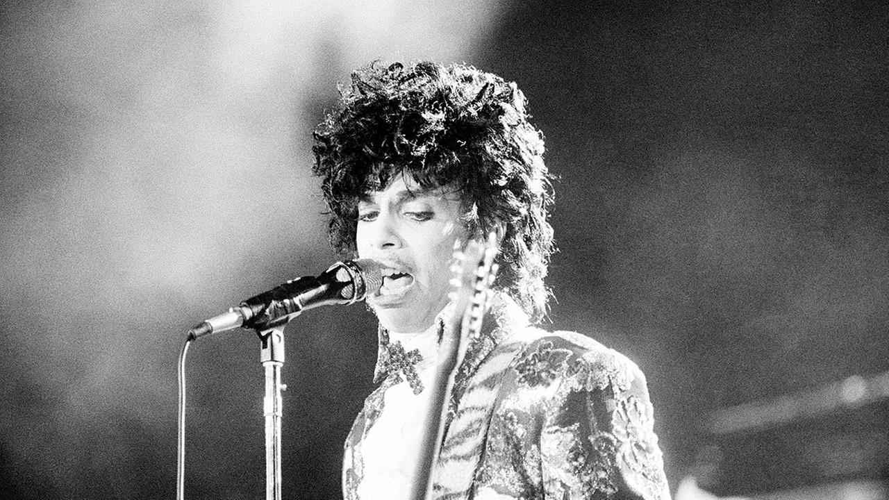 Rock singer Prince performs at the Orange Bowl during his Purple Rain tour in Miami, Fla., April 7, 1985.