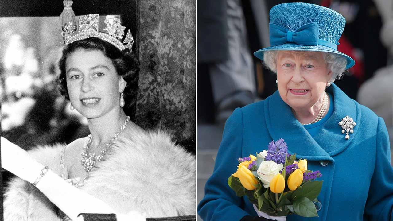 Queen Elizabeth II in 1952 and 2015.