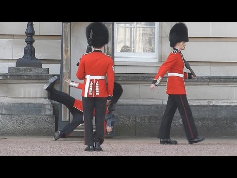 Buckingham Palace guard slips and falls in front of hundreds of tourists