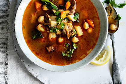 Spicy lamb and vegetable soup.