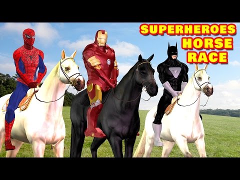 Spiderman Hulk Batman Ironman Captain America Cartoons For Children Horse Racing Videos