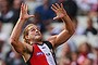 MELBOURNE, AUSTRALIA - APRIL 09:  Josh Bruce of the Saints marks the ball during the round three AFL match between the St Kilda Saints and the Collingwood