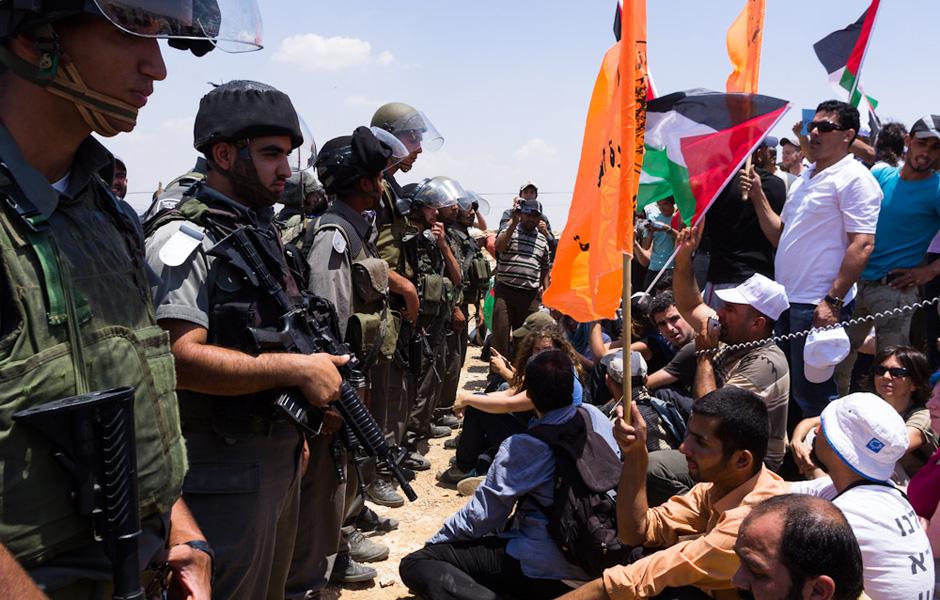 A demonstration in Susya over Israeli plans to evict and demolish the entire village. Photo Credit: Jesse Locke 