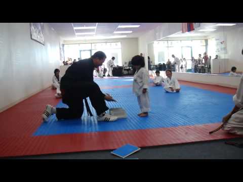 Little Boy Trying To Break Board In Taekwondo