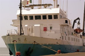 The U.S. academic research vessel Maurice Ewing which was in Mexican waters to examine the Chicxulub Crater using seismic pulses, is seen docked at the port of Progreso, 190 miles (305 kms) west of Cancun, Mexico on Friday Feb. 25, 2005.