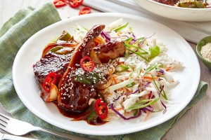 Mongolian lamb cutlets with rice salad