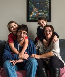 Duncan Storrar with his daughter Jakalah-Rose, Indica and wife Cindy-Lee the day after his appearance on Q&A.