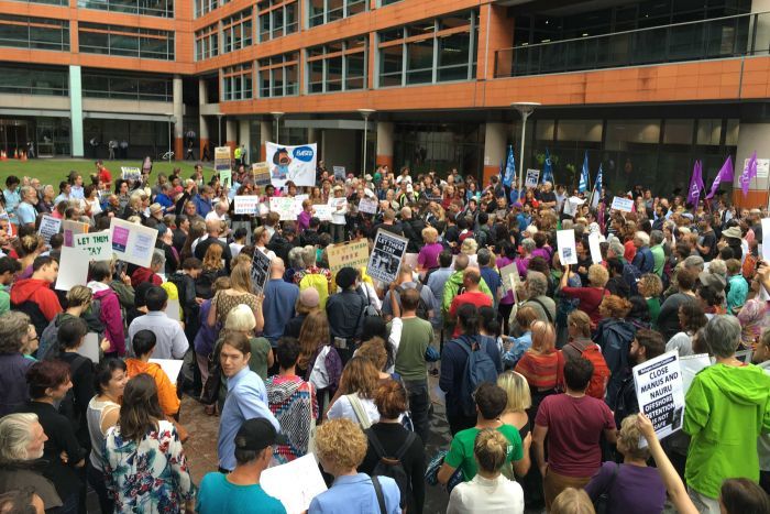 About 300 people outside the Department of Immigration in central Sydney.