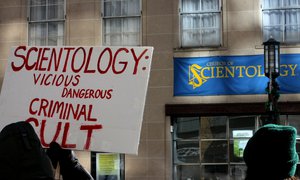 Minneapolis Scientology Protest. "For the good of your family, for the good of the world. Educate yourself, United States