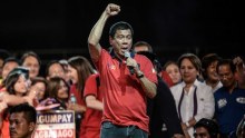 Presidential candidate Rodrigo Duterte speaks at an election campaign rally in Manila