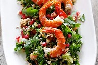 Tabouleh with prawns and pomegranate.