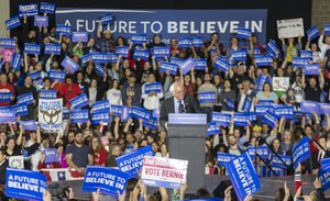 Democratic presidential candidate Sen. Bernie Sanders speaks at a campaign stop Saturday, March 26, 2016, in Madison, Wis.