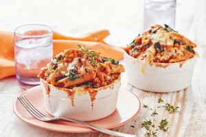 Individual bolognese and silverbeet pasta bakes