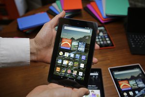 In this Sept. 16, 2015, file photo, Amazon's Fire tablet is displayed in San Francisco.