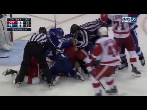 Huge Line Fight Tampa Bay Lightning vs Detroit Red Wings 2016 Stanley Cup Playoffs Rd 1 Game 2 NHL