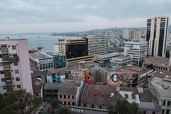 View north from hill above downtown. Gorgeous mural below!