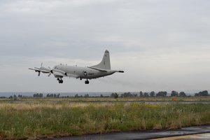 A P-3 Orion maritime patrol aircraft from Patrol Squadron (VP) Four takes off from Naval Air Station Sigonella, Sicily to support the search for EgyptAir flight MS804, 19 May, 2016.