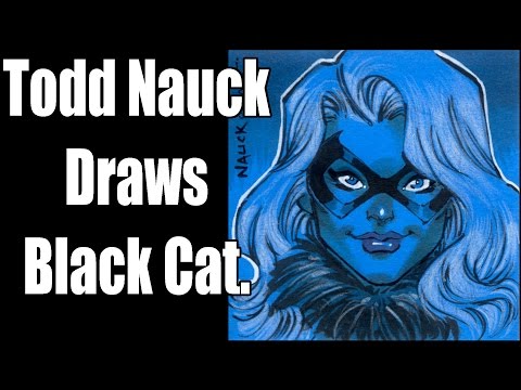 Todd Nauck Draws Black Cat on a Blue Post-It Note