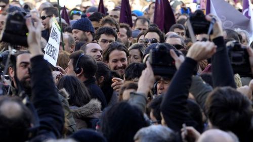 Podemos General Secretary Pablo Iglesias in the Puerta del Sol, Madrid, on the March for Change, 31st January 2015 (source: eldiario.es\Marta Jara)