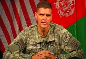 File - U.S. Army Brig. Gen. Joseph Votel, deputy commanding general for Operations for Combined Joint Task Force-82, speaks via satellite with reporters at the Pentagon, June 26, 2007, providing an update on ongoing security and stability operations in Afghanistan.