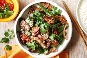 Mongolian lamb and snow pea stir-fry