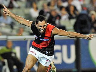 Carlton v Essendon. MCG. Nathan Lovett-Murray celebrates his goal in the first quarter.