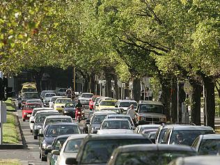 Traffic banks up in St Kilda road during peak hour.