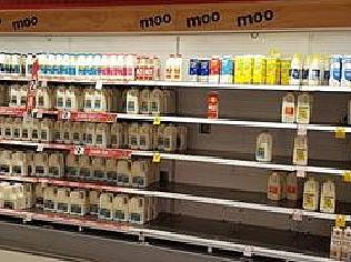 Photo of half empty milk shelves at Coles. From Rachel Millar-Zivic Facebook page