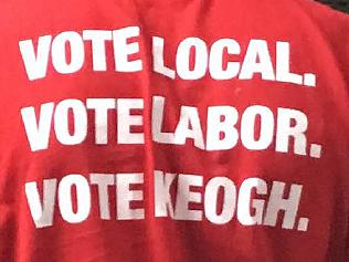 AUSTRALIAN OUT - Election 2016. A man at the town hall meeting wearing a Matt Keogh T shirt made in Bangladesh. Picture: Supplied