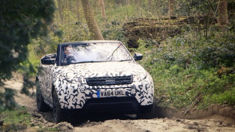 The Range Rover Evoque Convertible prototype during off-road testing.