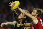 MELBOURNE, AUSTRALIA - MAY 22:  Tim Membrey of the Saints (L) and Martin Gleeson of the Bombers compete for the ball ...