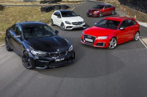 BMW's M2 takes on the Audi RS3 Sportback, Mercedes-AMG A45 and HSV ClubSport LSA.