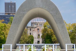 The Hiroshima Peace Memorial Park - including the Cenotaph, eternal flame, and remains of the former Prefectural Industrial Promotion Hall - await U.S. Secretary of State John Kerry and his counterparts before they arrive to commemorate the atomic bomb blast that ended the World War II Pacific campaign during a break in the G7 Ministerial Meetings in the city