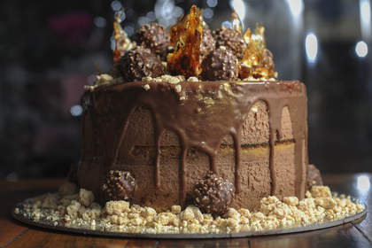 Caramel mud cake with Nutella mousse and Ferrero at Patissez cafe in Manuka.