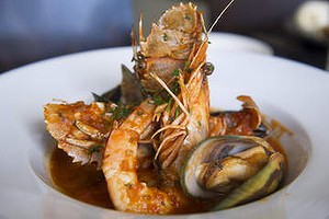 Brudet (Dalmatian fish stew) with mussels and Moreton Bay bug at Maestral in Canberra.