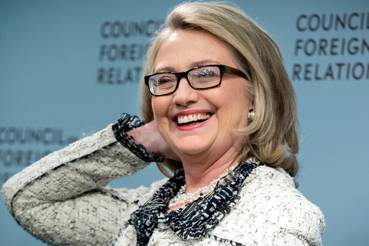 Secretary of State Hillary Rodham Clinton smiles before speaking on American leadership at the Council on Foreign Relations in Washington, Thursday, Jan. 31, 2013. The CFR is Wall Street's main council for its depredations—via the US government—across the globe.  (AP Photo/Manuel Balce Ceneta)